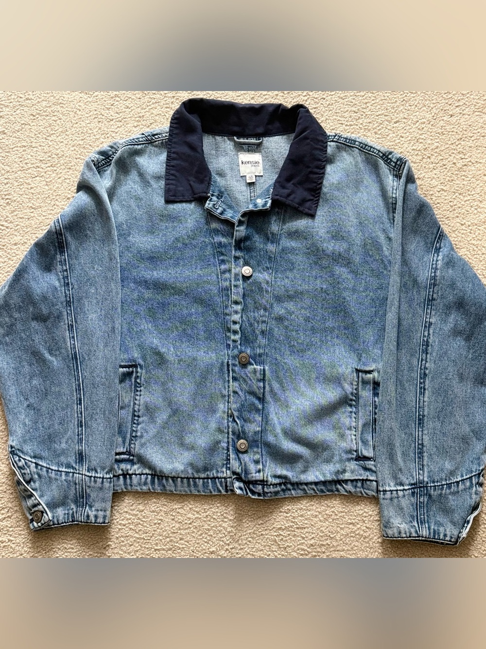 Trendy Denim Women’s Jean Jacket Navy Fabric Collar Size L
